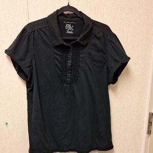 Just My Size Black Floral Embroidered Top